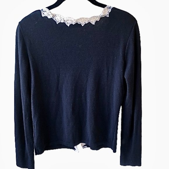 Blugirl Blumarine Black Cardigan Sweater Lace Trim Italian Designer Womens 6 - Picture 8 of 13